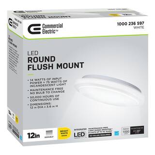 Commercial Electric 12 in. White Round Closet Light LED Flush Mount Ceiling Light 1000 Lumens 4000K Bright White Dimmable Pantry Laundry 54074391