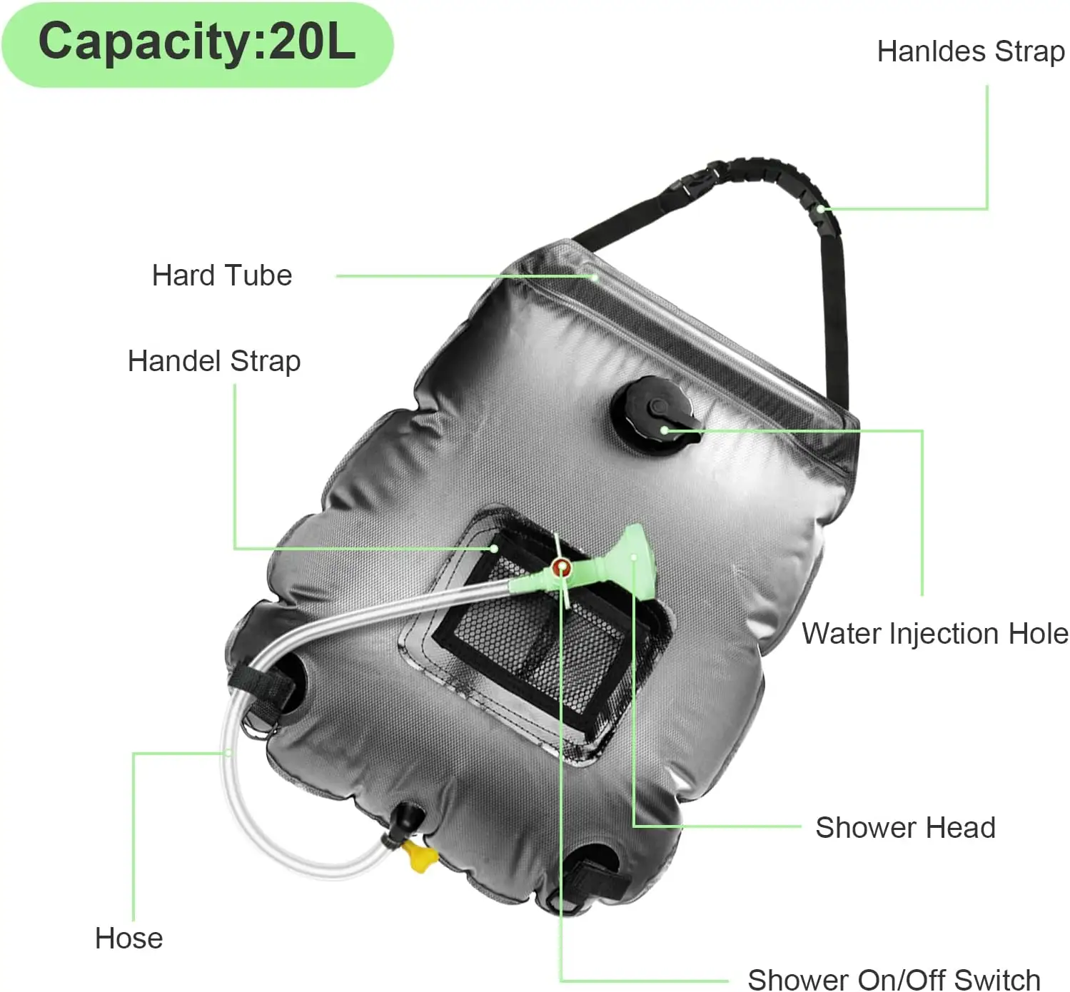 Foldable Camp  Shower Bag With Heater Hot Water Black Plastic Heated Shower Camping hiking Outdoor