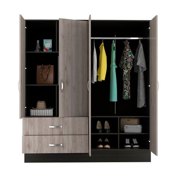 FM FURNITURE Florencia Mirrored New Vintage Armoire with Two Cabinets With Divisions and Two Drawers - - 33834917