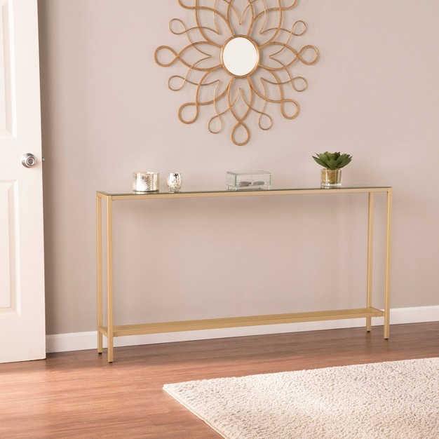 Dillard Narrow Long Console Table Deep Gold Aiden Lane