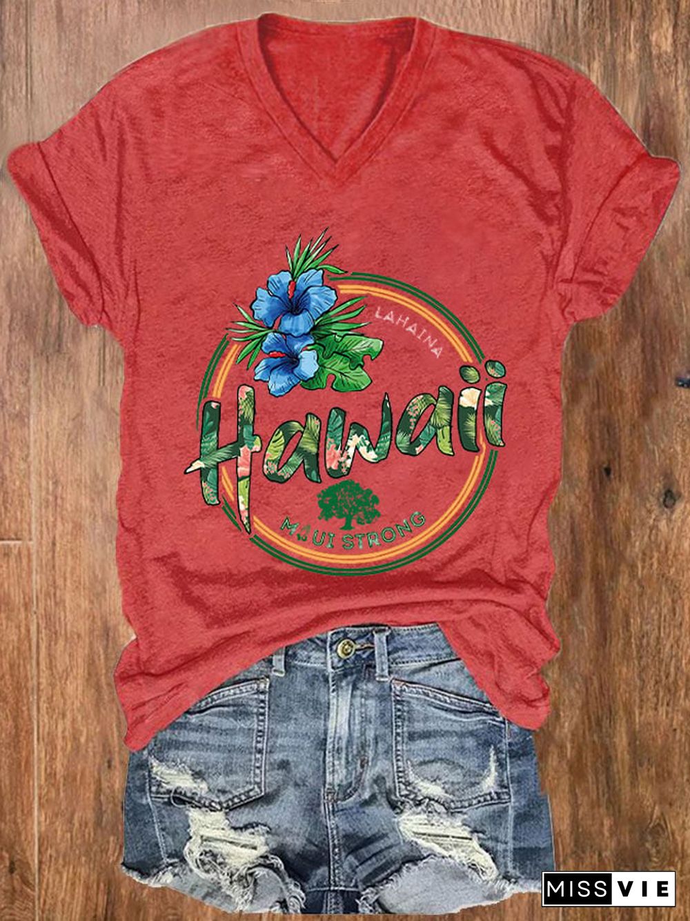 Women's Maui Lahaina Strong Printed V-Neck Tee