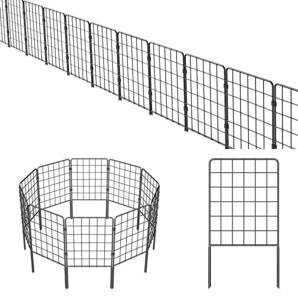 Oumilen 24 in. H x 10 ft. L Metal Garden Fence Decorative 10-Pack No Dig Barrier Fence PL2109-A37-CN