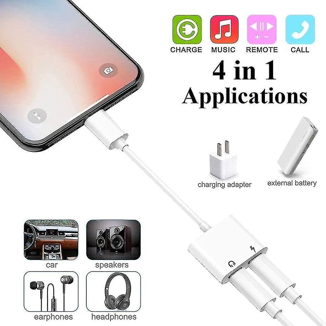 2pack Iphone Lightning To 2 Lightning Adapter， Dual Lightning Aux + Charger Adapter Dongle Cable Splitter Compatible With Iphone 12/11/se/x/xr/xs/8/7/