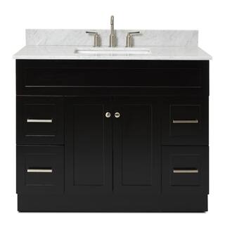 ARIEL Hamlet 43 in. W x 22 in. D x 36 in. H Bath Vanity in Black with Carrara White Marble Vanity Top with White Basin F043SCW2RVOBLK