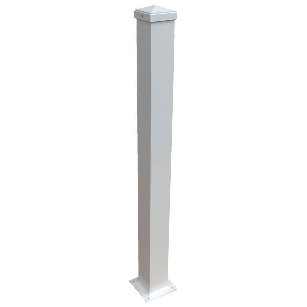 EZ Handrail 3 in. x 3 in. x 44 in. White Aluminum Post with Welded Base EZPCW-W