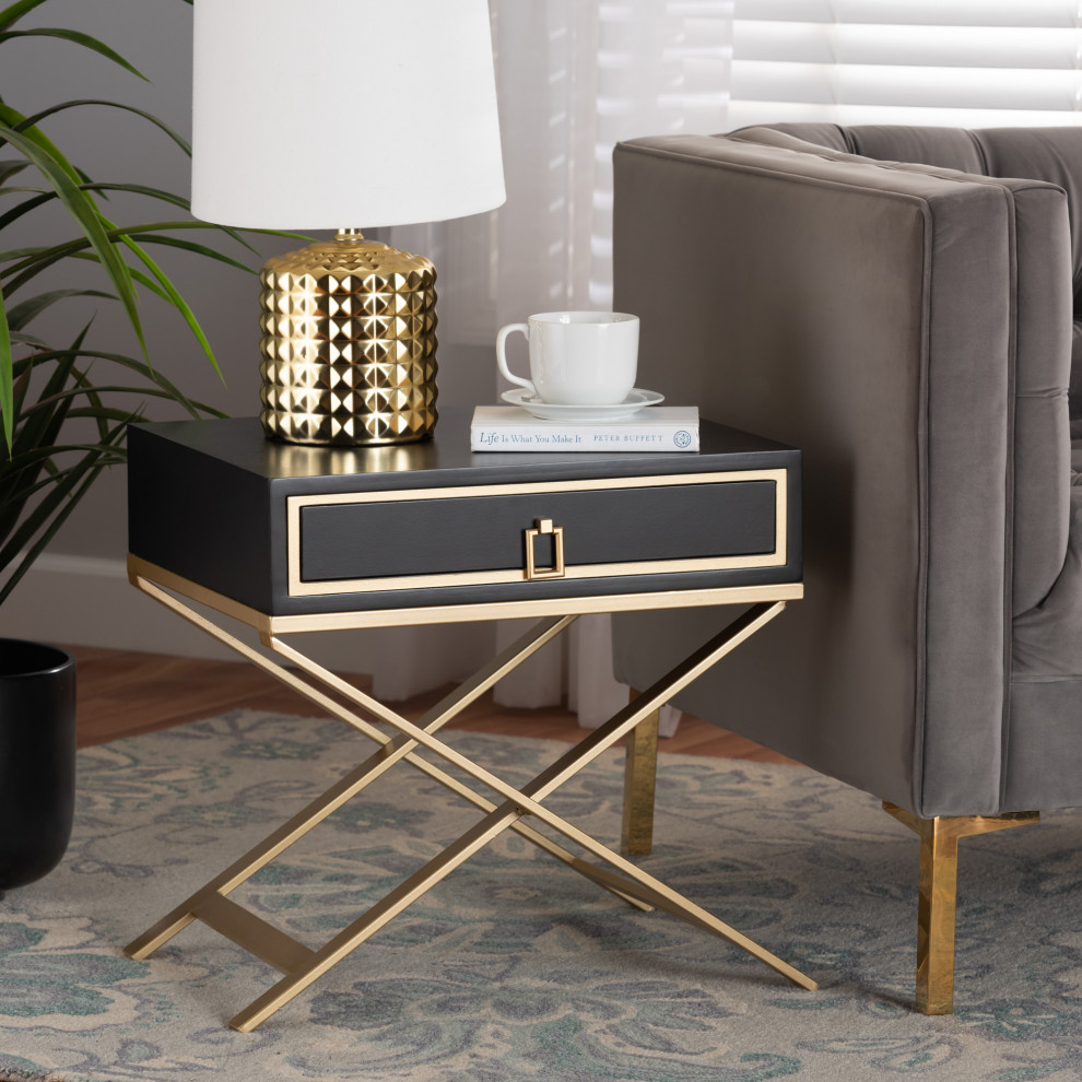 Lyvia Black and Gold 1 Drawer End Table   Contemporary   Side Tables And End Tables   by Baxton Studio  Houzz