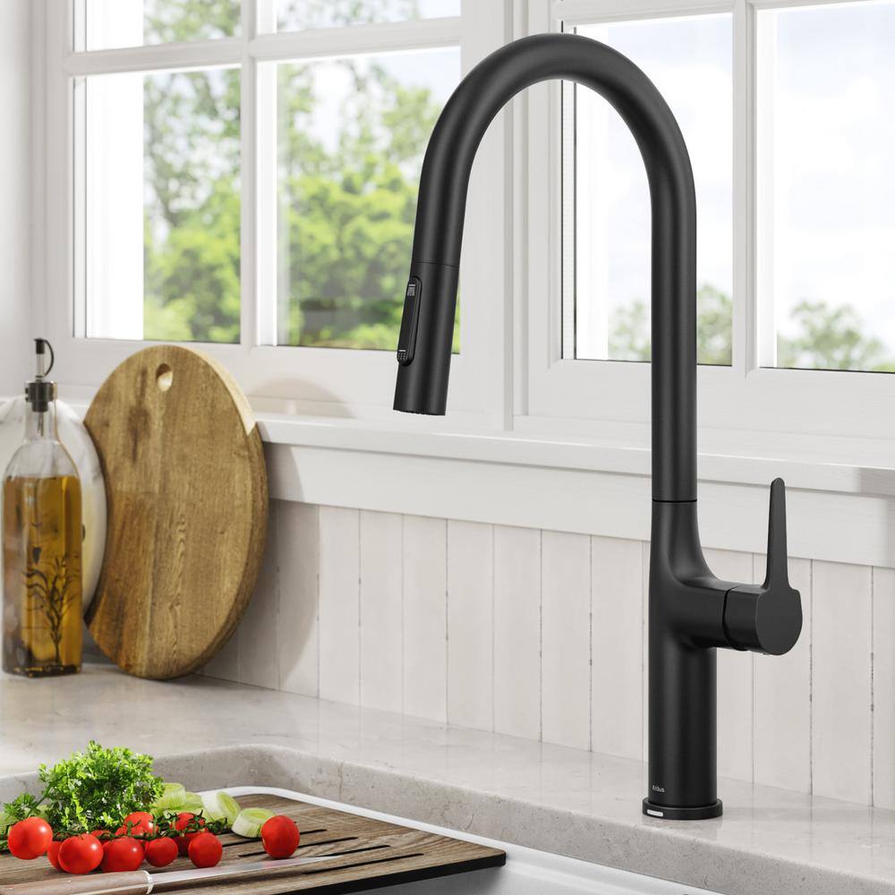 KRAUS Oletto Single Handle Touch Pull Down Sprayer Kitchen Faucet in Matte Black KTF-3101MB