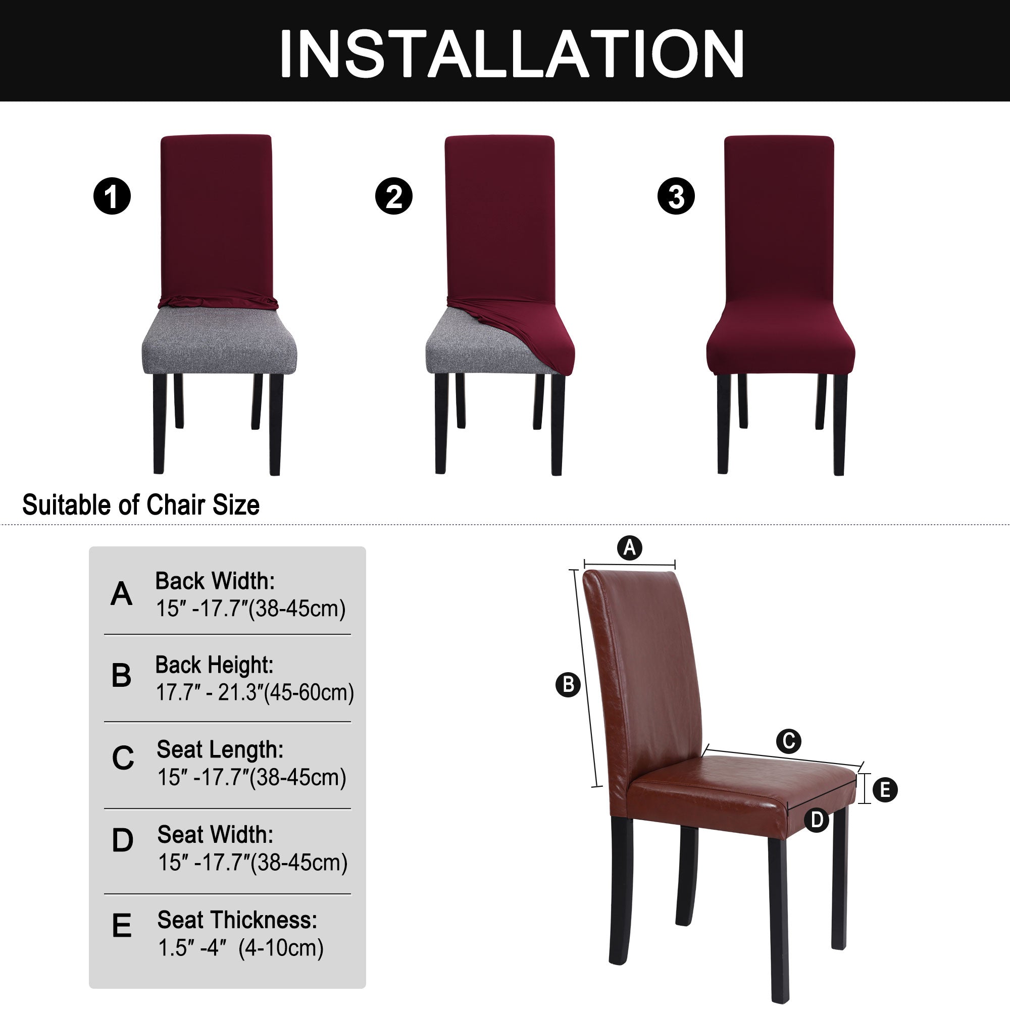 PiccoCasa 4Pcs Stretch Dining Chair Covers Removable Seat Protectors for Dining Room Burgundy