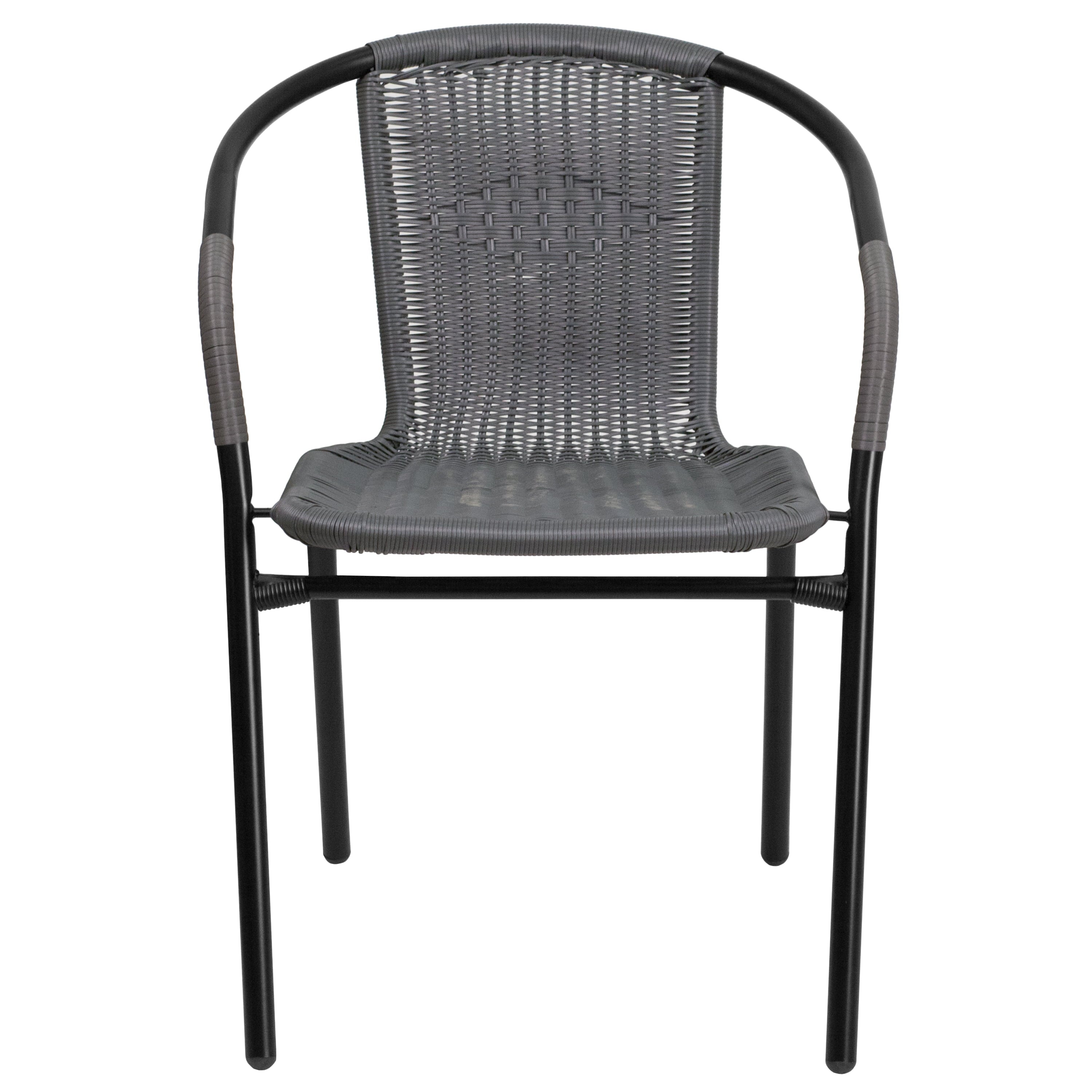 Emma + Oliver 2 Pack Gray Rattan Indoor-Outdoor Restaurant Stack Chair with Curved Back