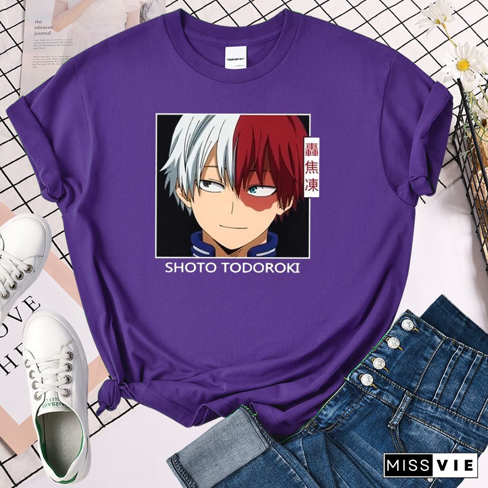 My Hero Academia Shoto Todoroki Print Woman Tshirt Summer Fashsion O-neck Tops HipHop Manga ShortSleeve Women'sTShirts