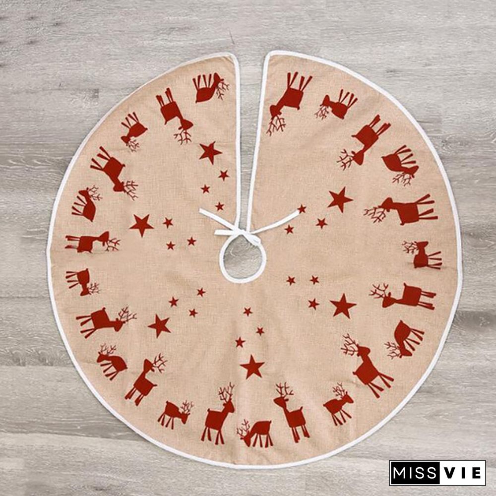 Christmas Decorations Burlap Printing Elk Christmas Tree Skirt Decoration Props Holiday Decoration Accessories