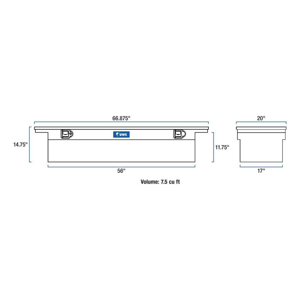 UWS 66.875 in. Gloss Black Aluminum Low Profile Crossbed Truck Tool Box TBS-66-LP-BLK