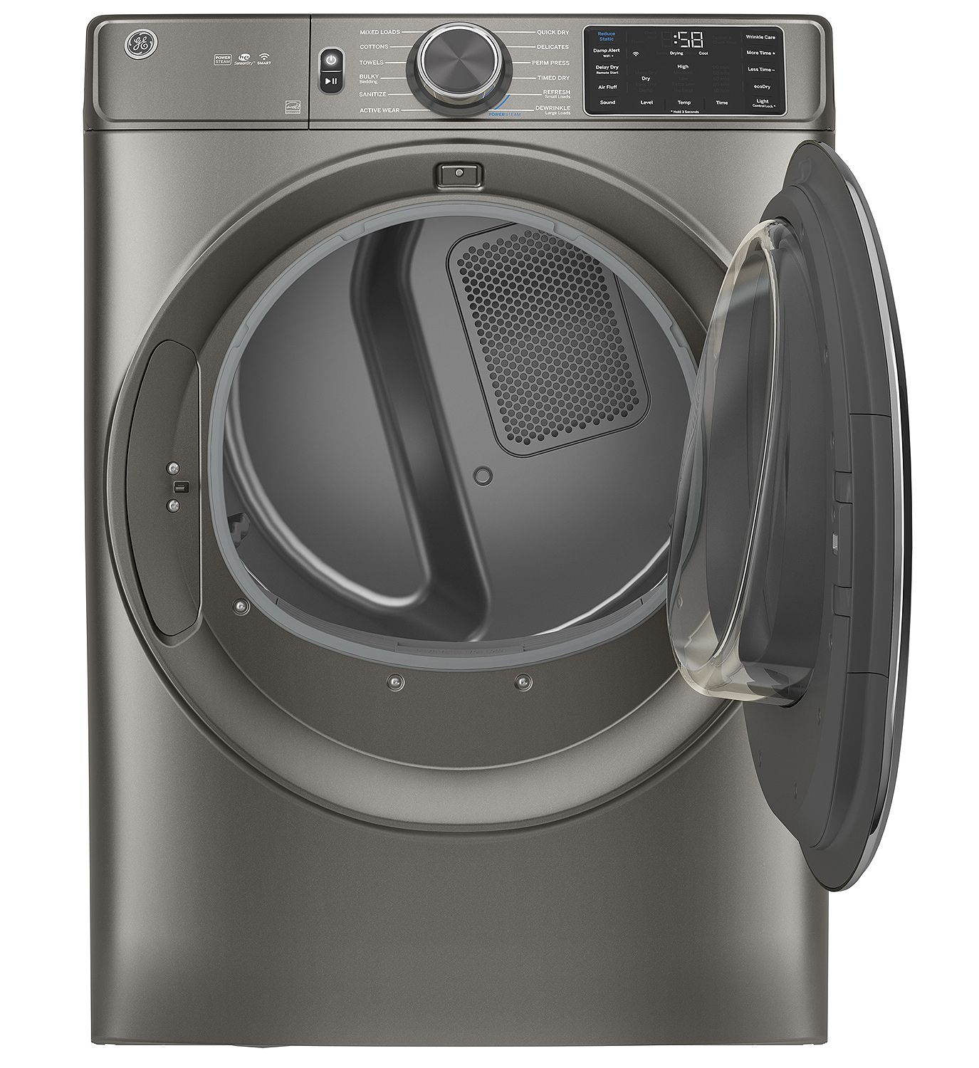 GE ADA 7.8 Cu. Ft. Satin Nickel Smart Front Load Gas Dryer With Steam And Sanitize Cycle