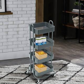 Huluwat 4-Tier Metal 4-Wheeled Shelves Storage Utility Cart in Gray RY-G-USBO4513