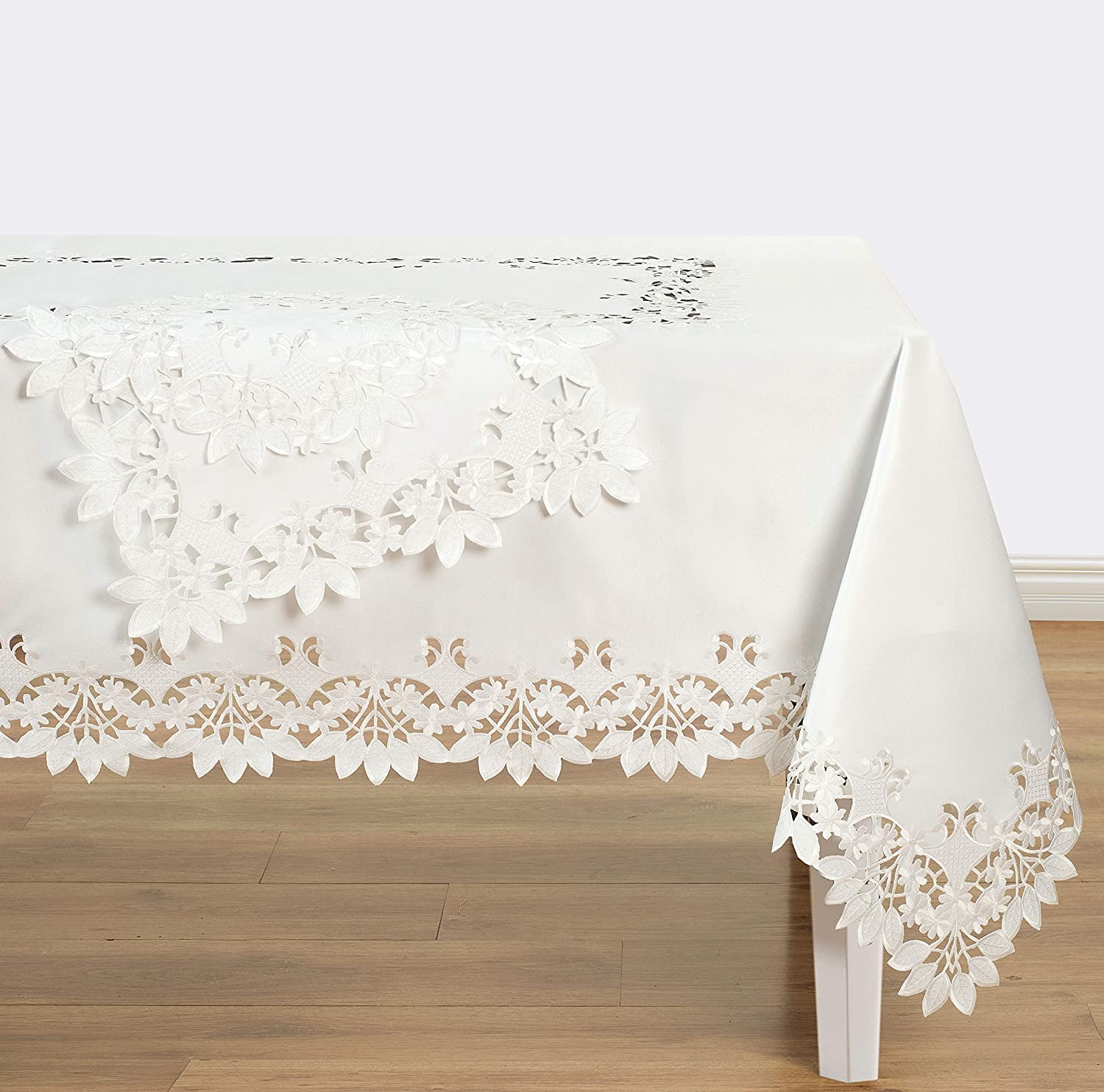 White Placemats Set of 6 - Rectangle Lace Linen Place Mats European Embroidery - Perfect for Kitchen Dining Room Table Home Decor Wedding Receptions - 14 x 20 inches - The Darvin Collection