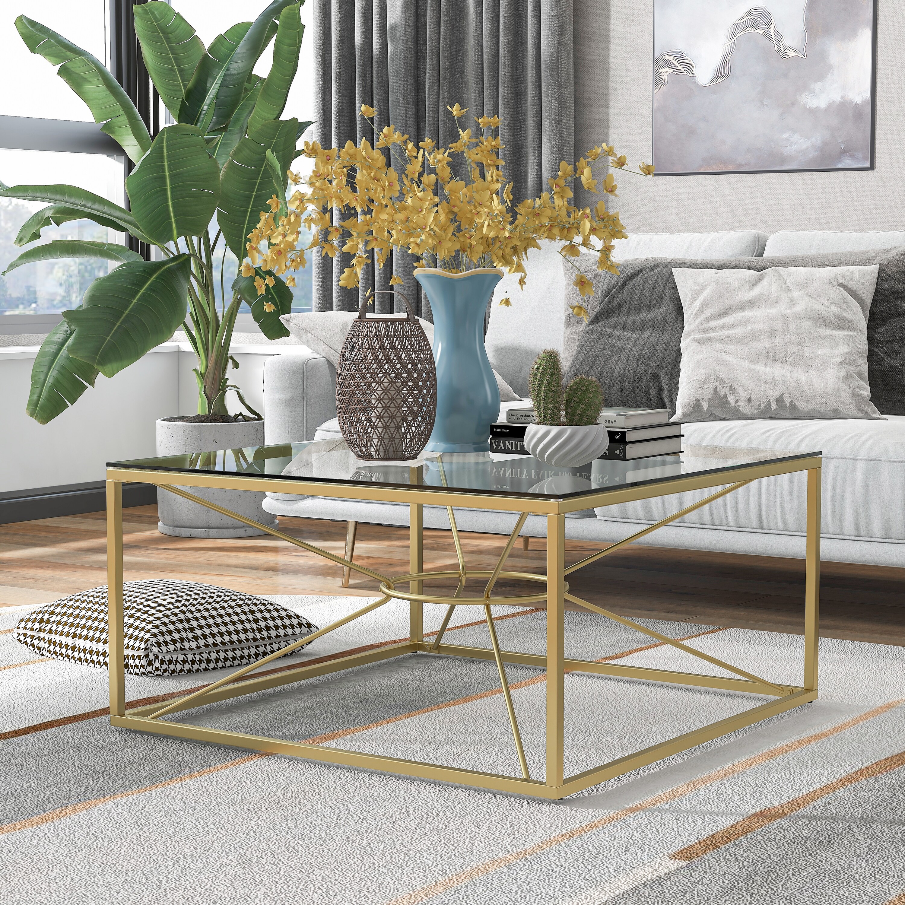 Furniture of America Taylan Gold Coated Steel and Glass Coffee Table