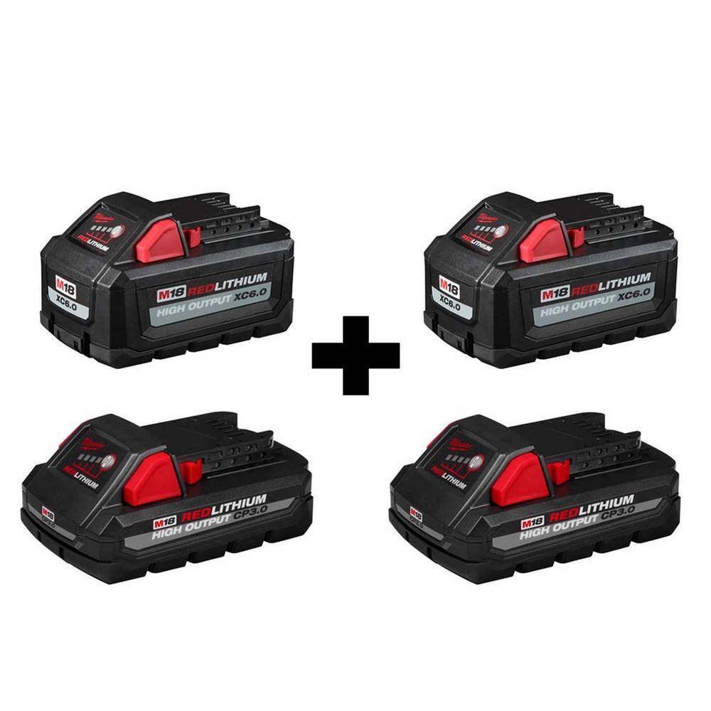 MW M18 18-Volt Lithium-Ion High Output 6.0 Ah and 3.0 Ah Battery (4-Pack) 48-11-1865S-48-11-1865S