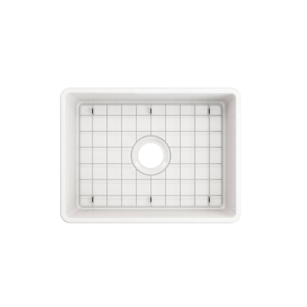 Glacier Bay Farmhouse Apron-Front Fireclay 24 in. Single Bowl Kitchen Sink in White with Bottom Grid 3ABRB-37-001