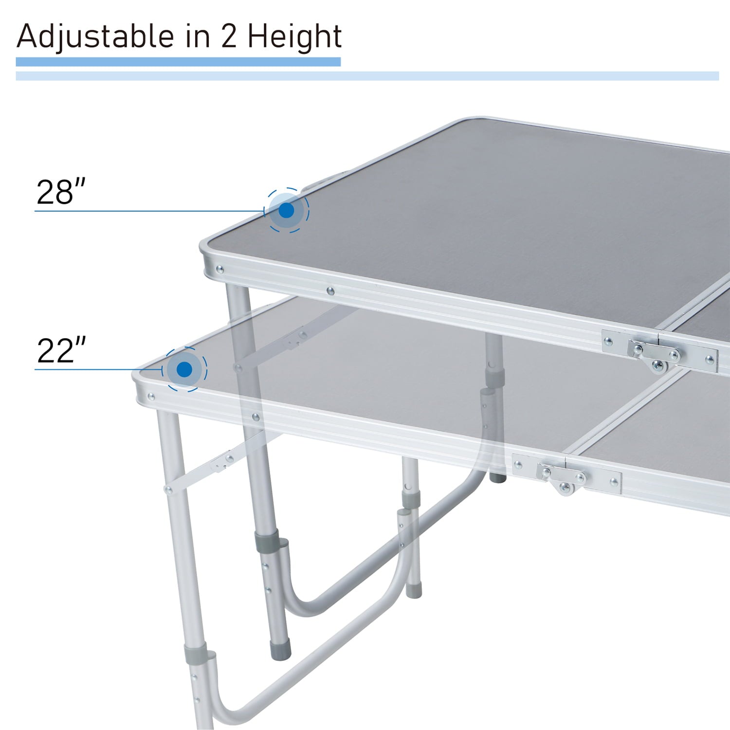 Alpha Camp Portable Folding Camping Table Aluminum Frame Rectangular Outdoor Picnic Table with Adjustable Height， Silver