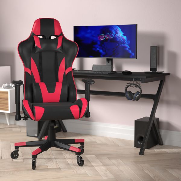 X20 Gaming Chair Racing Office Computer PC Adjustable Chair with Reclining Back and Transparent Roller Wheels in Red LeatherSoft