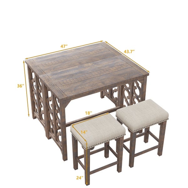 3-Piece Solid Wood Counter Height Dining Set with Foldable Table and 2 Saddle Stools