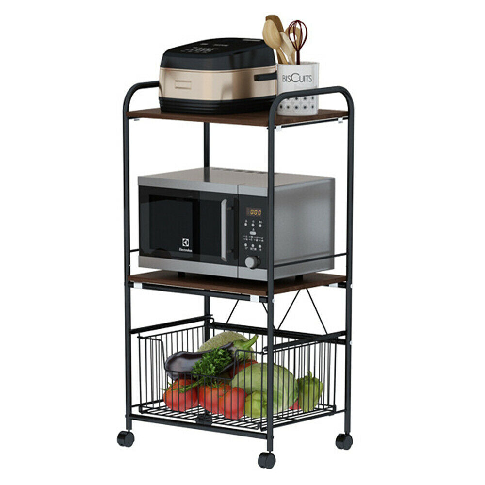 Oukaning Kitchen Bakers Rack Microwave Oven Stand 3 Tier Storage Workstation Shelf Home