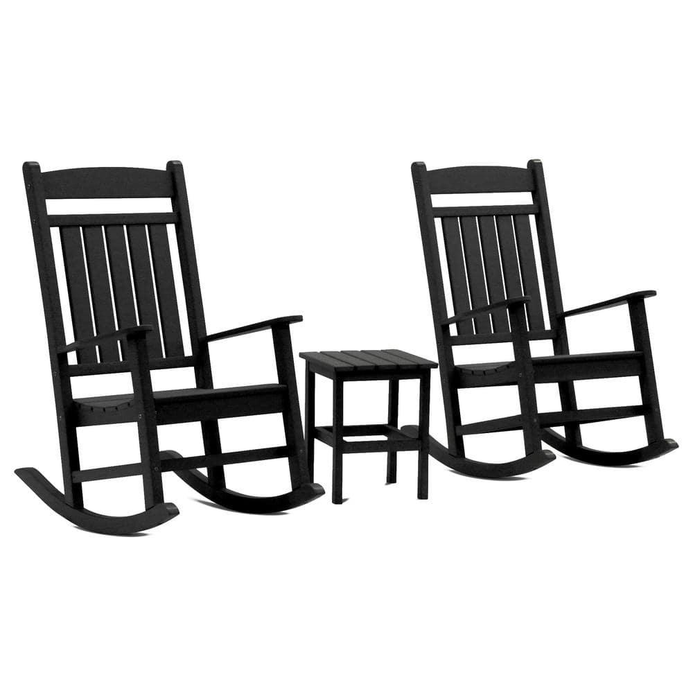 DUROGREEN Classic Rocker Black 3Piece Plastic Outdoor Chat Set