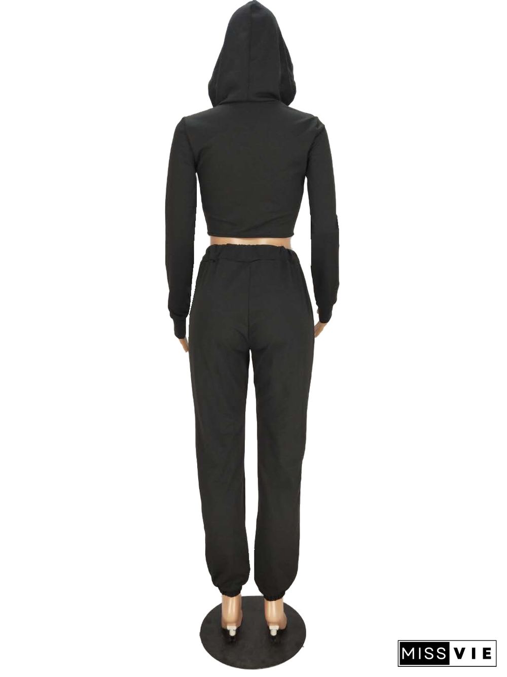 Women's Hooded Zip-up Jacket Overalls Two-piece Set