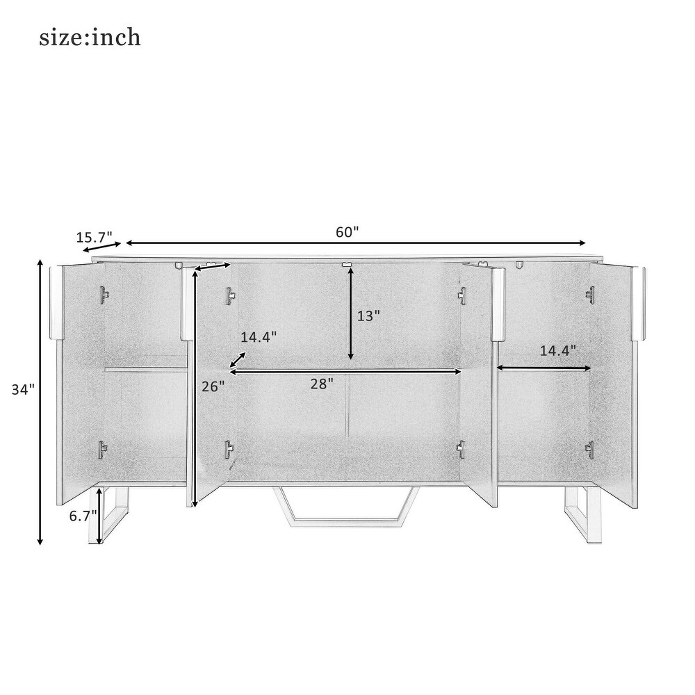 Modern sideboard with Four Doors  Metal handles   Legs and Adjustable Shelves Kitchen Cabinet