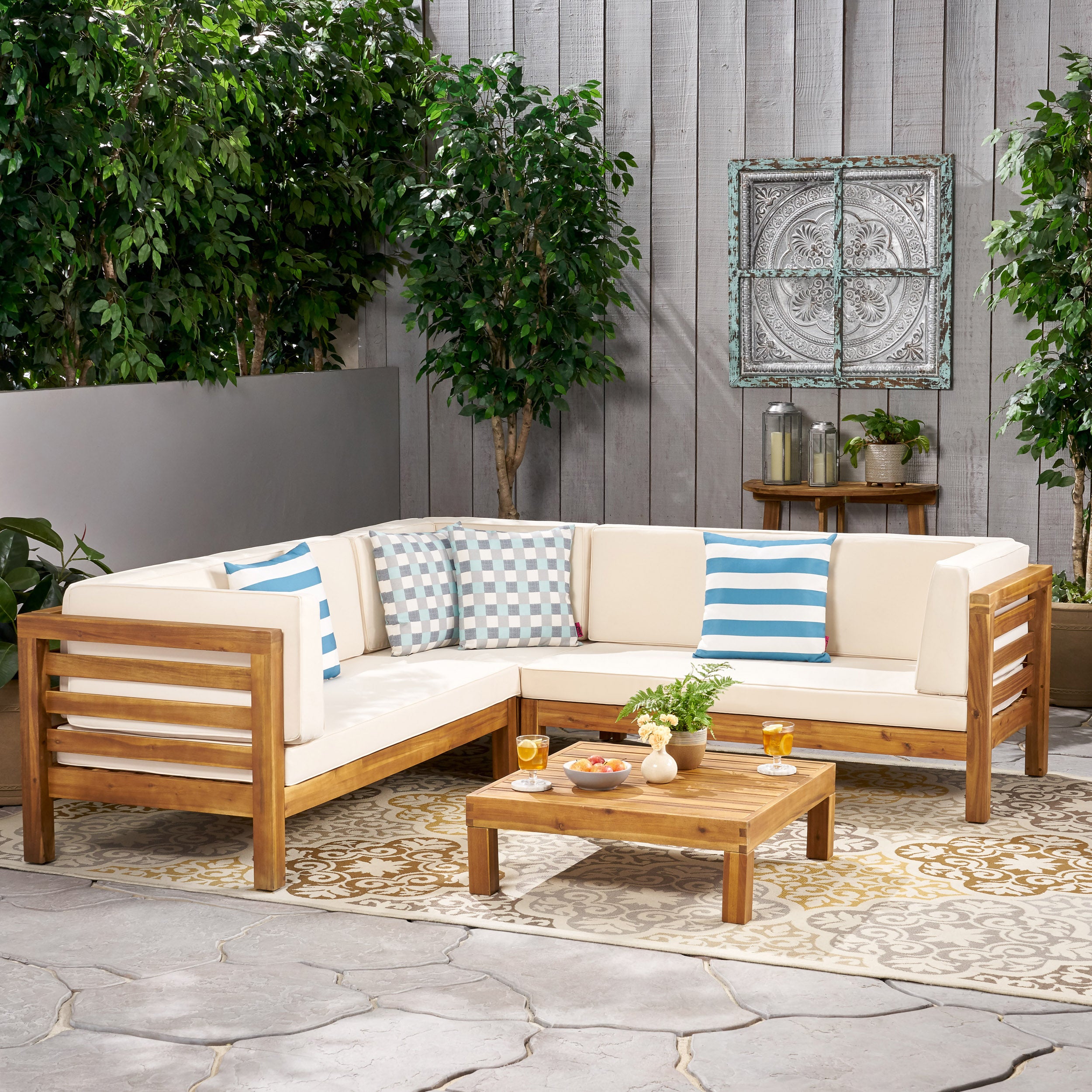 Ravello 4 Piece Outdoor Wooden Sectional Set with Cushions