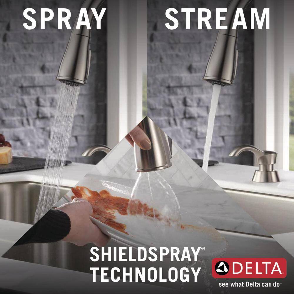 Delta Charmaine Single-Handle Pull-Down Sprayer Kitchen Faucet with Soap Dispenser and ShieldSpray Technology in Stainless 19962Z-SSSD-DST