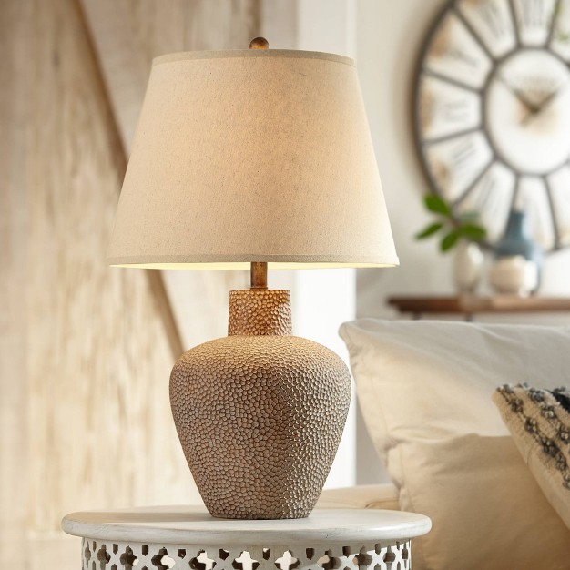 Tall Brown Leaf Textured Hammered Pot Off White Empire Shade For Bedroom Living Room House Home