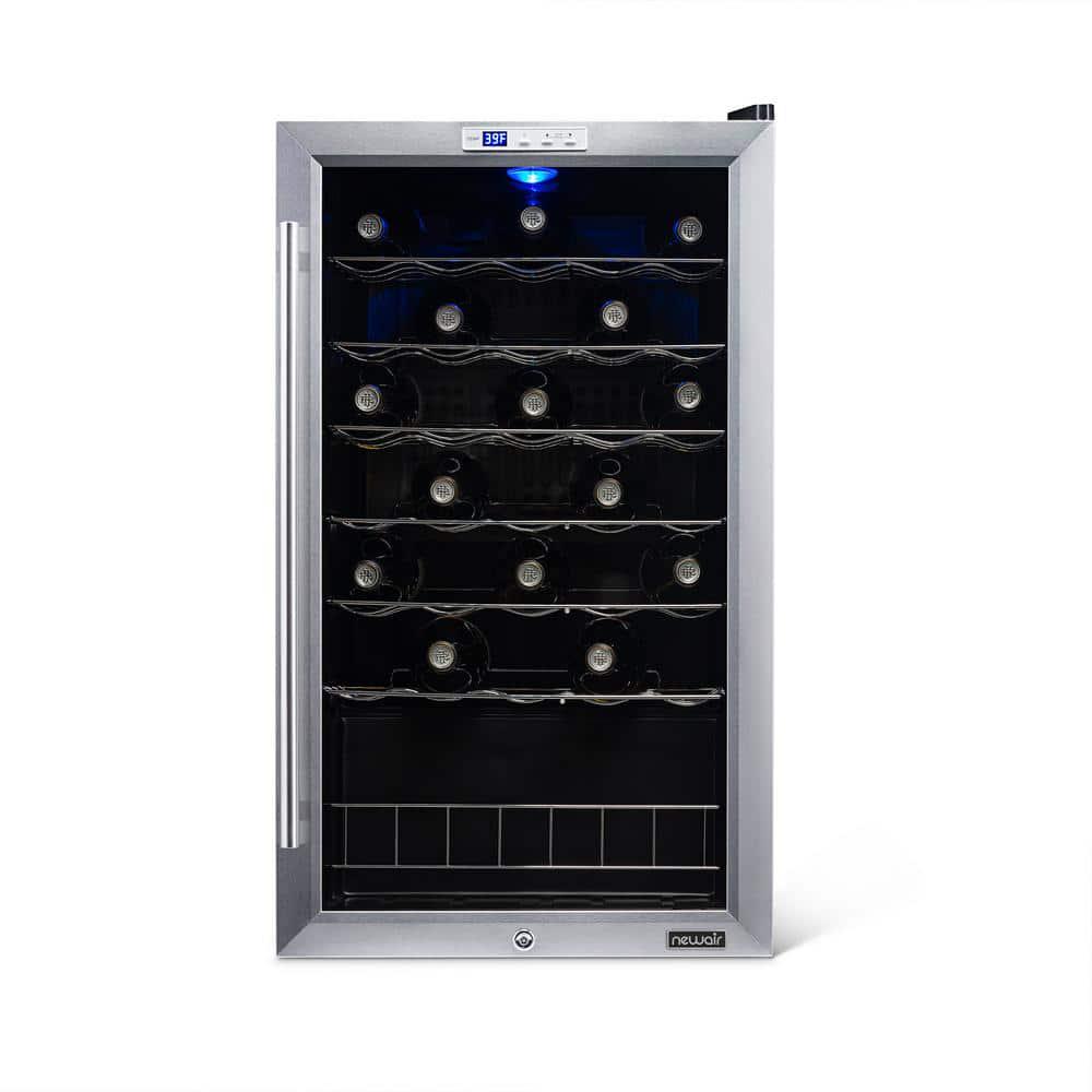 NewAir Single Zone 33Bottle Freestanding Wine Cooler Fridge with Exterior Digital Thermostat and Chrome Racks Stainless Steel