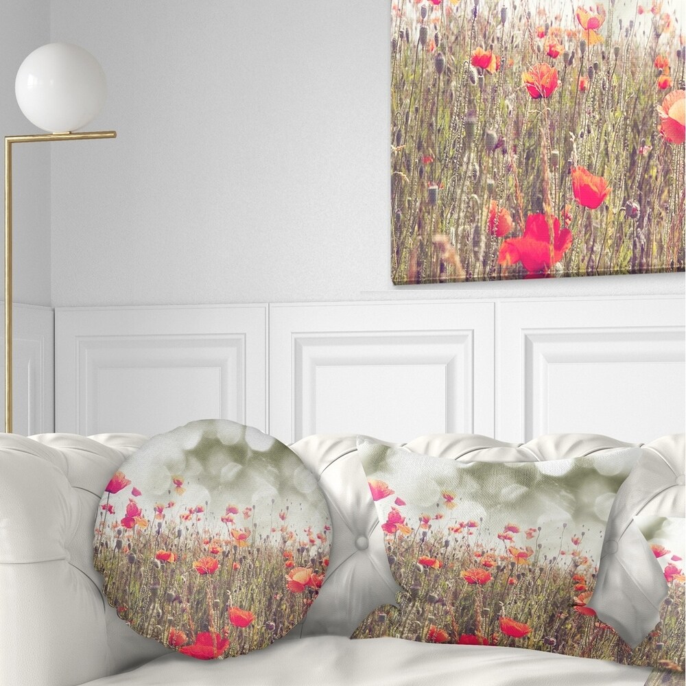 Designart 'Red Poppy Flowers Meadow' Floral Throw Pillow