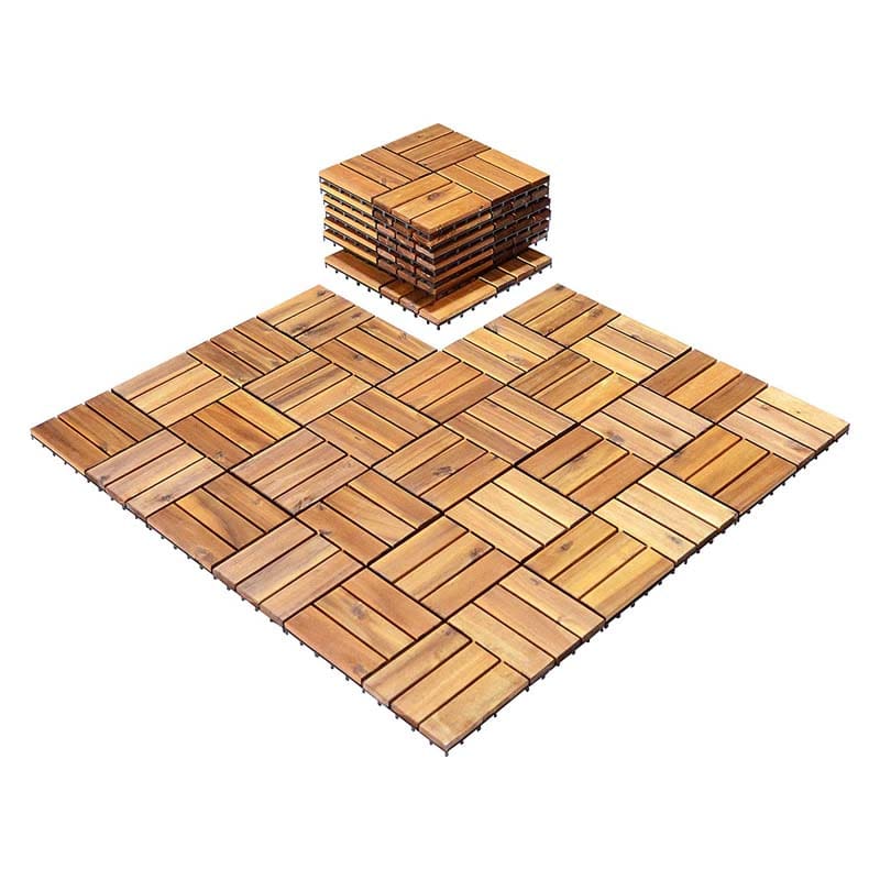 27 Pcs Interlocking Patio Deck Tiles, 12 x 12in Acacia Wood Floor Tiles, 27 sq. Ft Wood Composite Deck Flooring Pavers