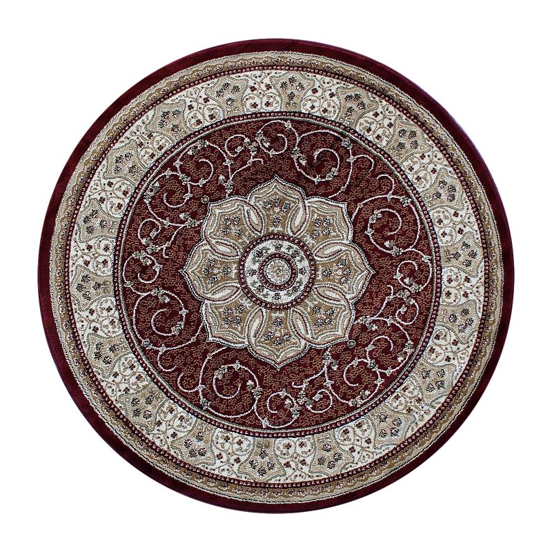 Masada Rugs Masada Rugs 7'x7' Traditional Round Area Rug in Burgundy - Design B404