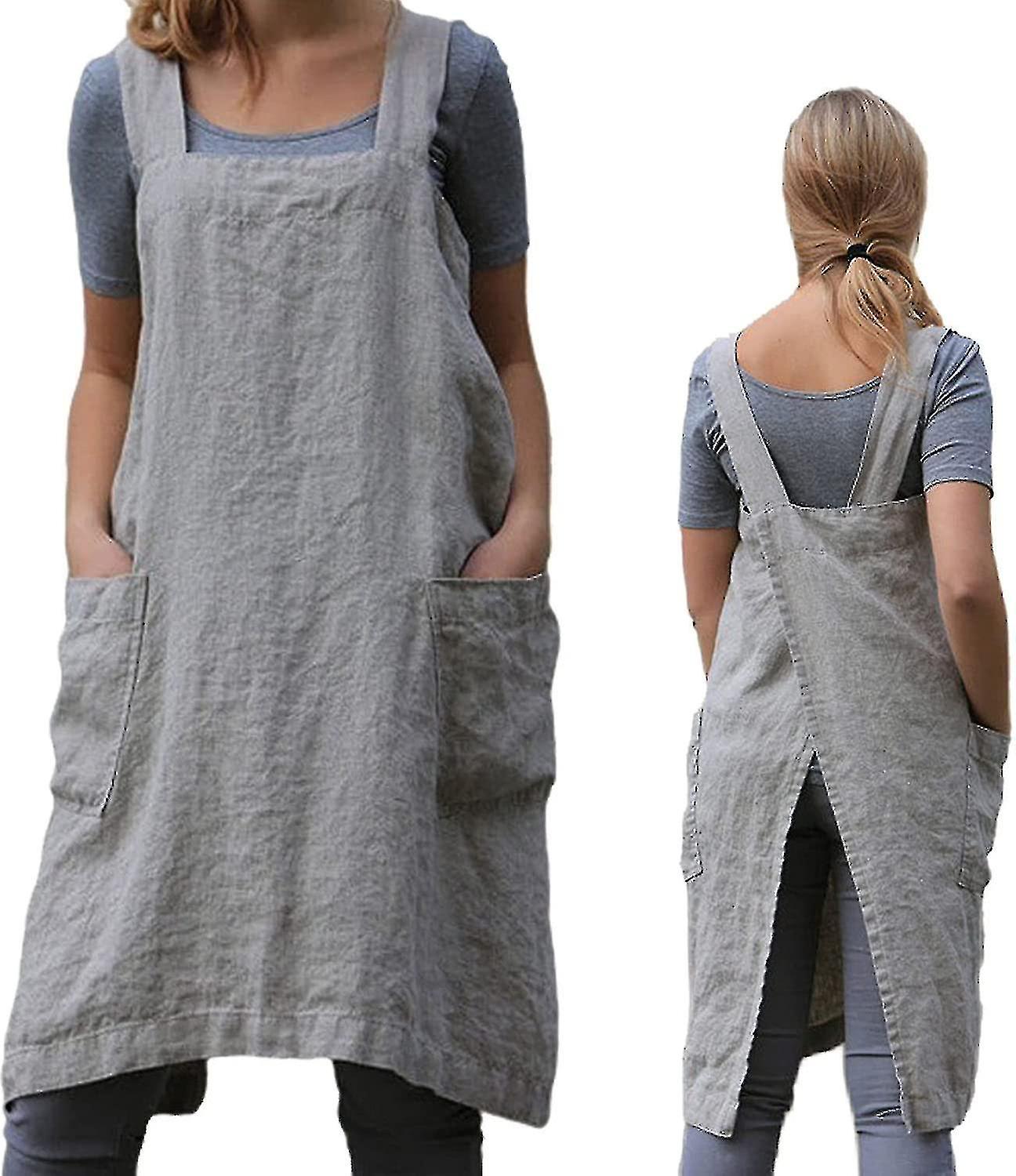 Gardening Apron Women's Cross Back Apron With Pockets Japanese Apron For Work Gardening Cooking Painting Baking Niuniu