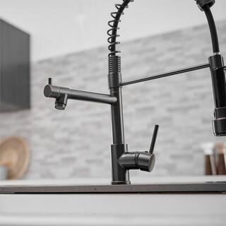 FLG Double Handle Commercial Pull Down Sprayer Kitchen Faucet Single-Hole Brass Sink Taps in Oil Rubbed Bronze CC-0142-ORB