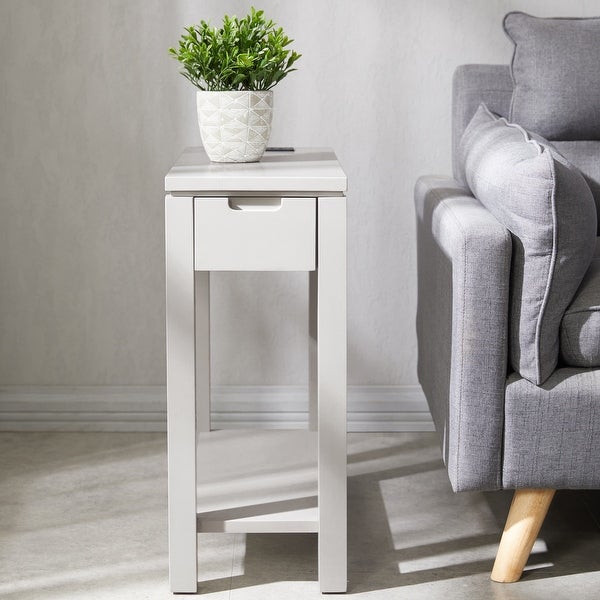 Leick Home Cade Wood Side Table with Drawer and AC/USB Outlet