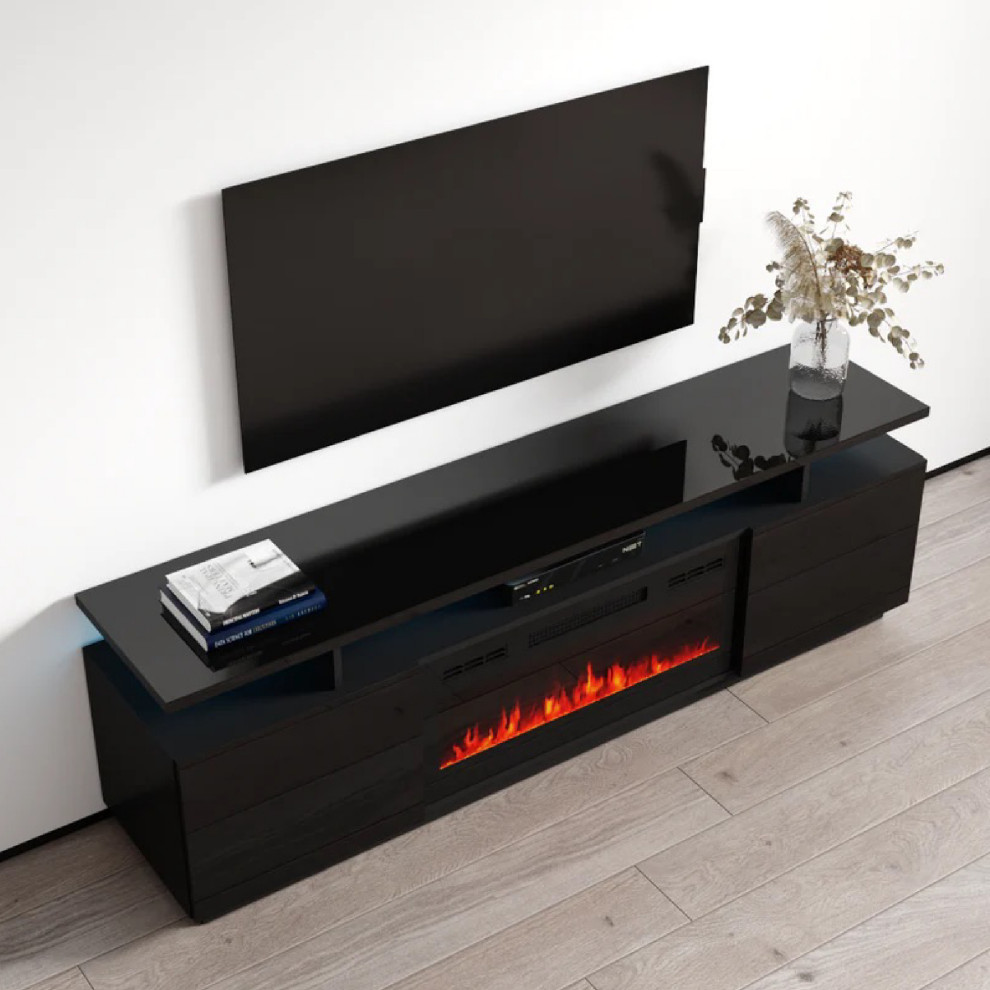 Mila Modern Fireplace TV Stand 71 quotW  Blonski   Contemporary   Entertainment Centers And Tv Stands   by Double Deals  Houzz