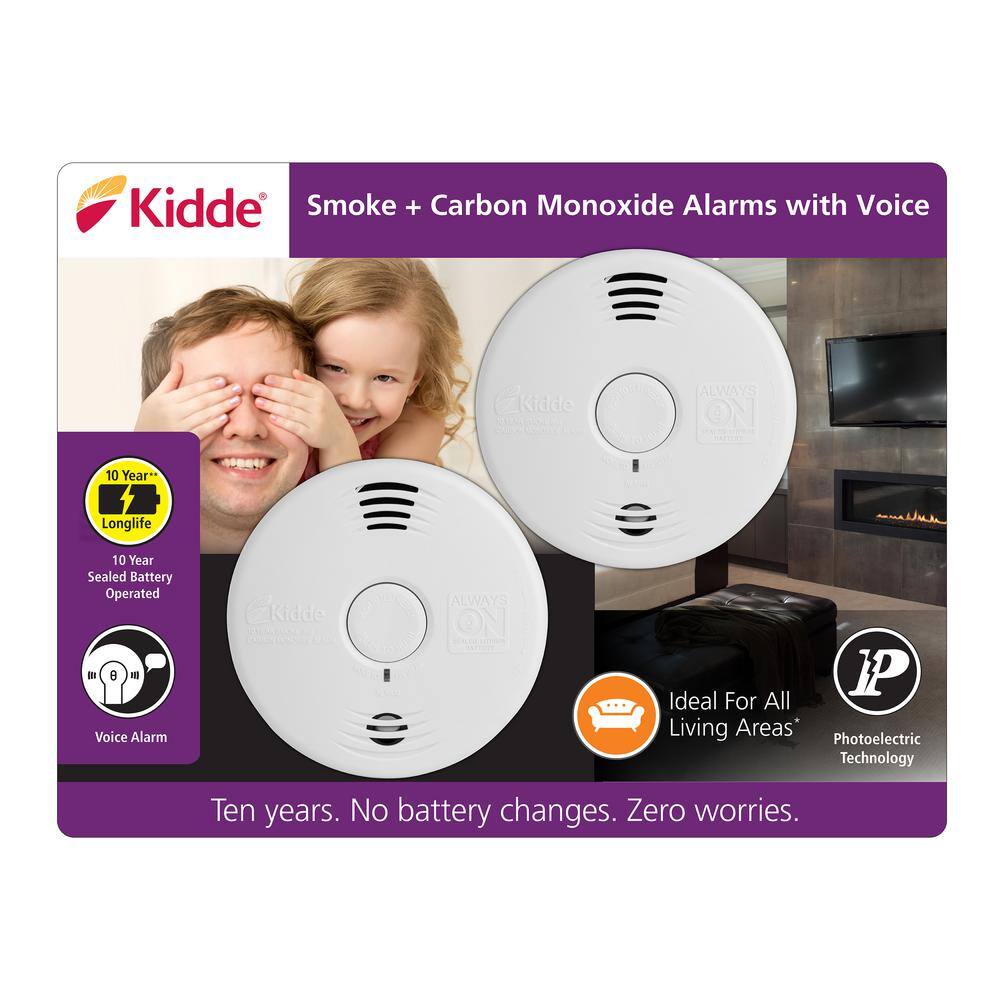 Kidde Smoke and Carbon Monoxide Detector 10-Year Battery Powered with Voice Alarm (2-Pack) 21032753