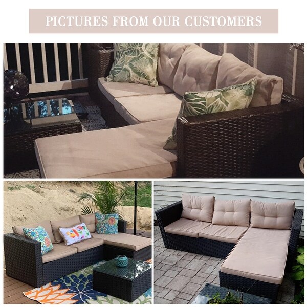 Outdoor Rattan Wicker 5Piece Patio Furniture Sets Sectional Sofa Set with Coffee Table