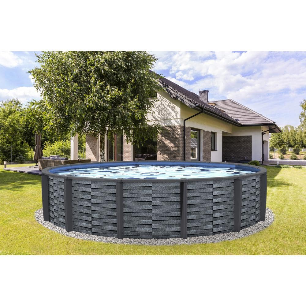 Blue Wave Affinity 24 ft. Round 52 in. D x 7 in. Top Rail Resin Swimming Pool Package NB19834