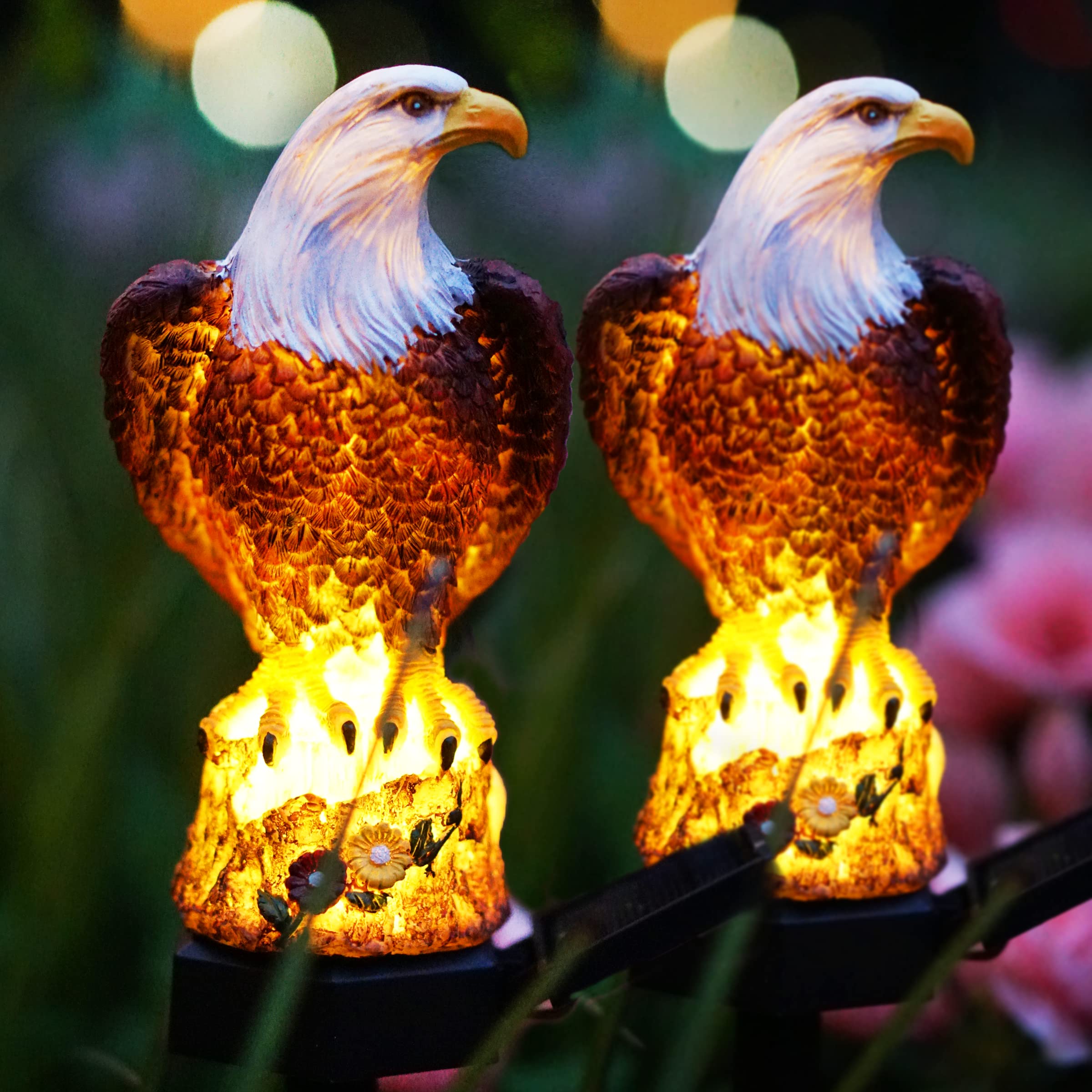 (Last Day Promotion-SAVE 65% OFF)Resin Eagle Solar Power Waterproof LED Warm Lights With Pilings(2 PCS/SET)-BUY 2 GET 10% OFF & FREE SHIPPING