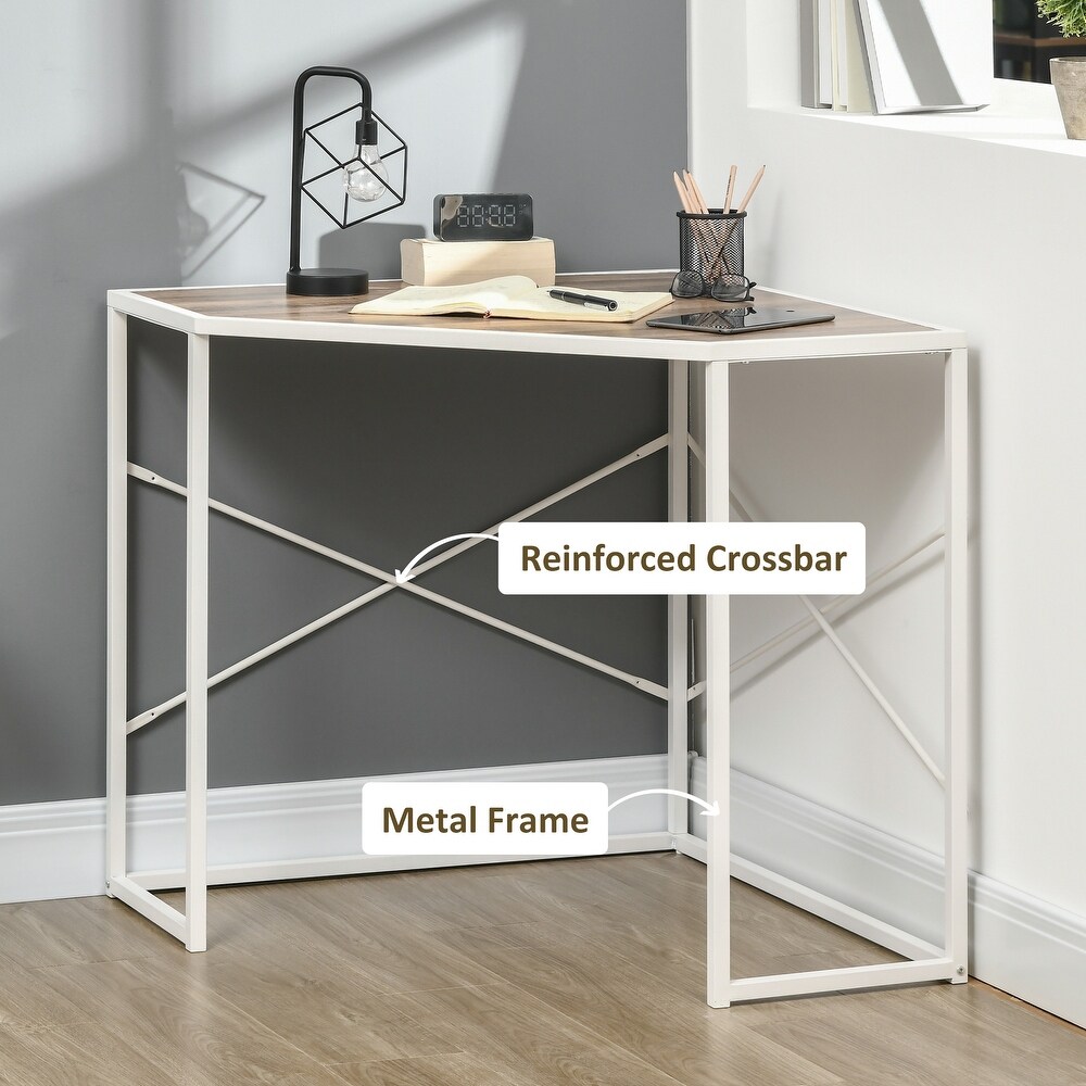 HOMCOM Corner Computer Desk with Steel Frame for Small Spaces  Writing Desk for Workstation