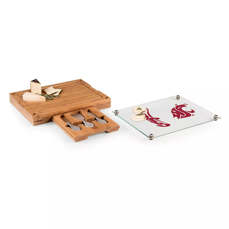 Picnic Time Washington State Cougars Concerto Glass-Top Cheese Cutting Board and Tools Set