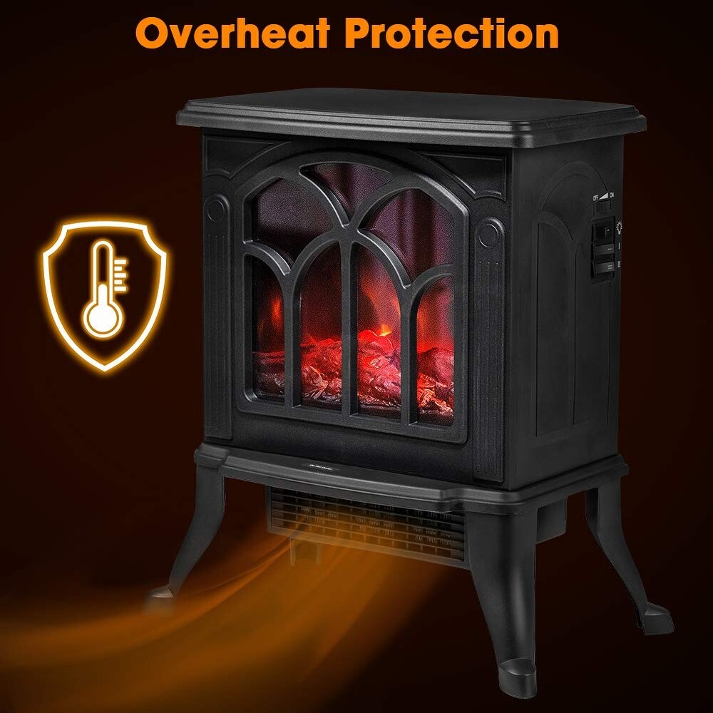 Electric Fireplace Heater  Portable Stove with 3D Realistic Flame Effect  Small Overheat Safety Protection  1500W Retro Black