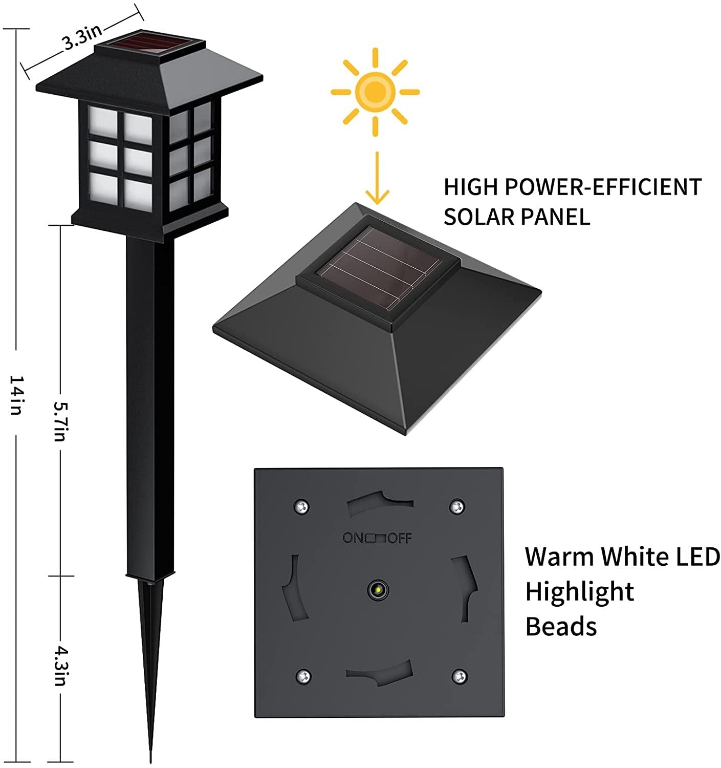 Solar Pathway Lights Outdoor，Solar Lights Waterproof 6 Pack， Automatic， LED， Energy Saving， Weather Resistant， Stake Lights for Garden， Landscape， Path， Yard， Patio， Driveway or Walkway