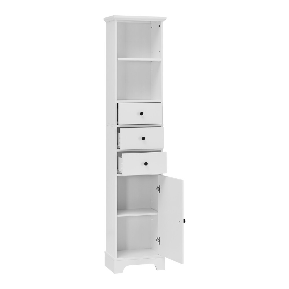 Tall Bathroom Cabinet Storage Cabinet 3 Drawers and Adjustable Shelf