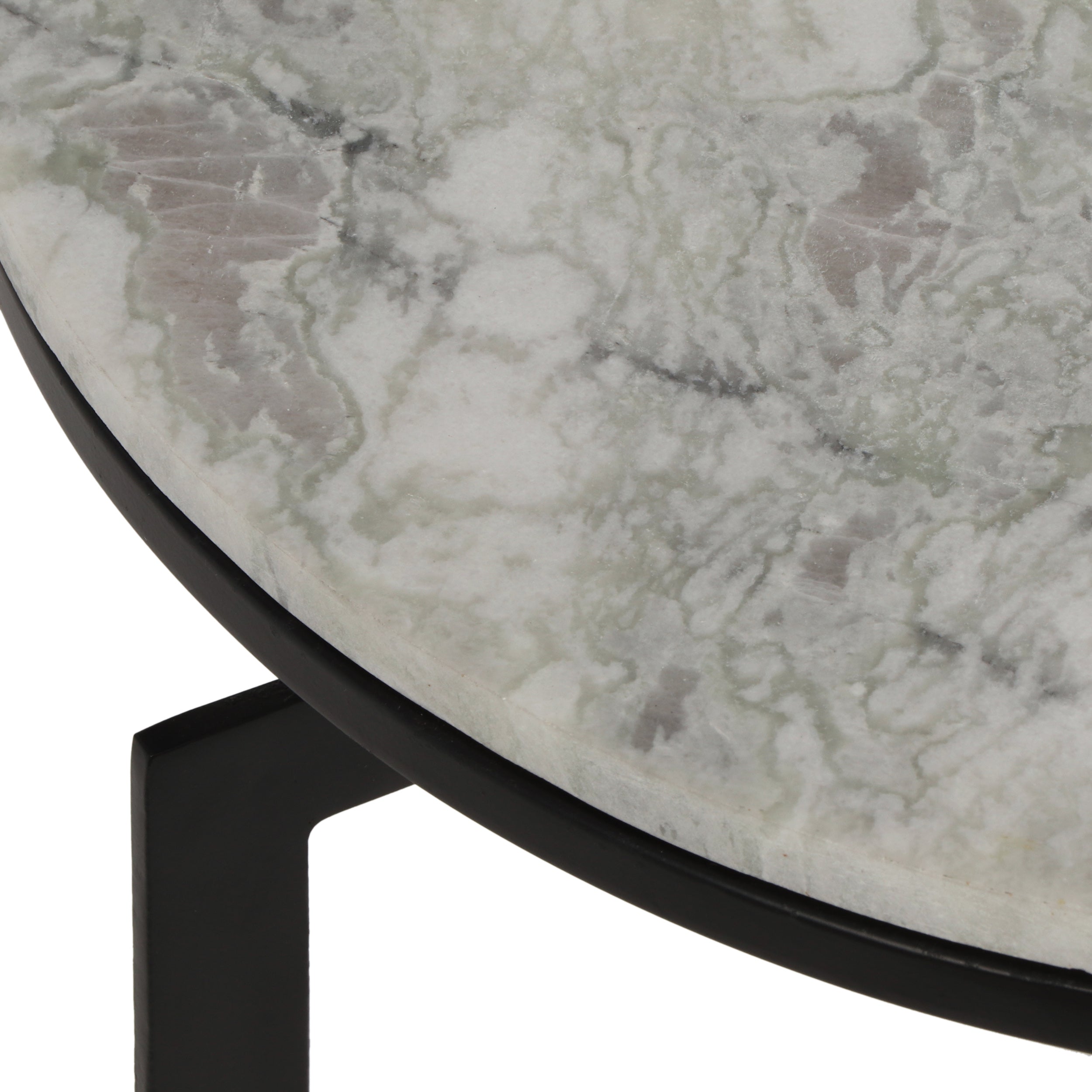 Pertica Modern Glam Handcrafted Marble Top Side Table, Natural White and Black